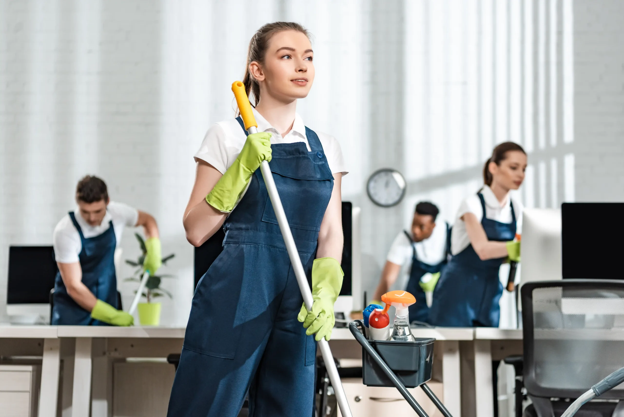 Professional commercial cleaning team servicing a Smithfield business